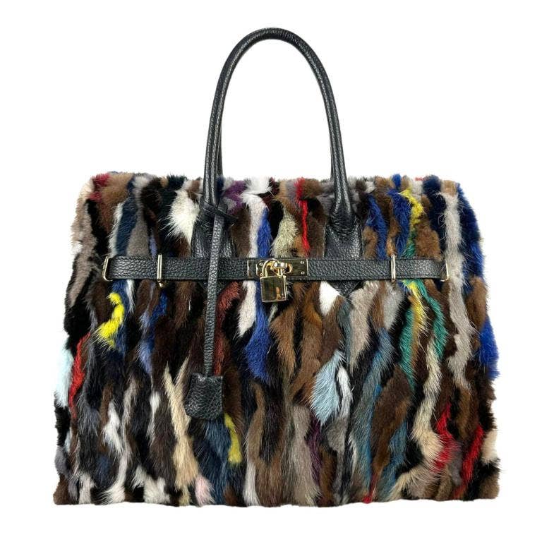 Mink Fur Leather Tote Bag for Women for Christmas Gift: Multicolour