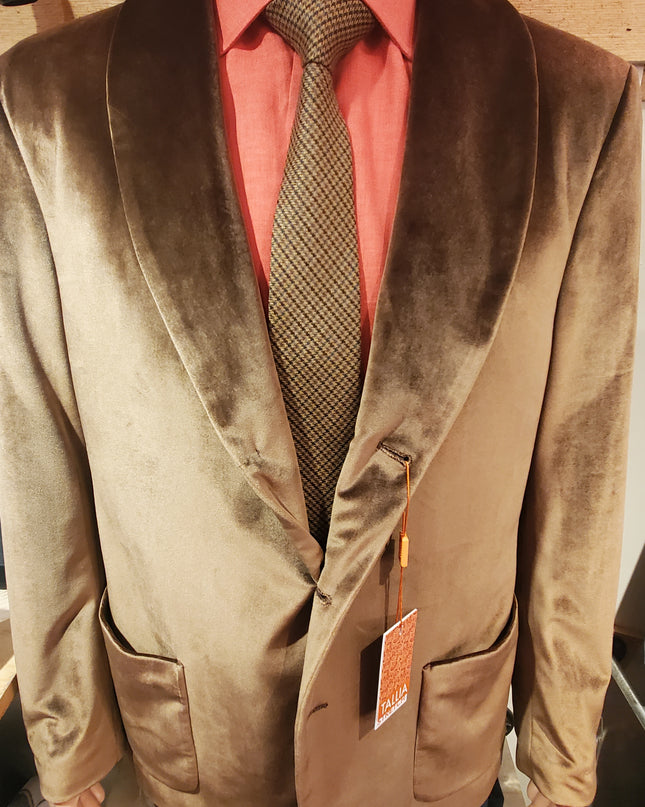 Brown velvet smoking jacket; evening jacket; sports jacket. Mackinac Island boutique