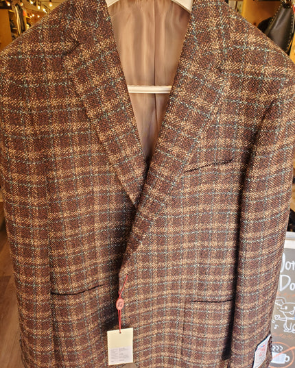 Byron Textured Plaid Premium Wool Blend Sportcoat - Brown/Teal