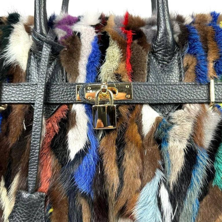 Mink Fur Leather Tote Bag for Women for Christmas Gift: Multicolour