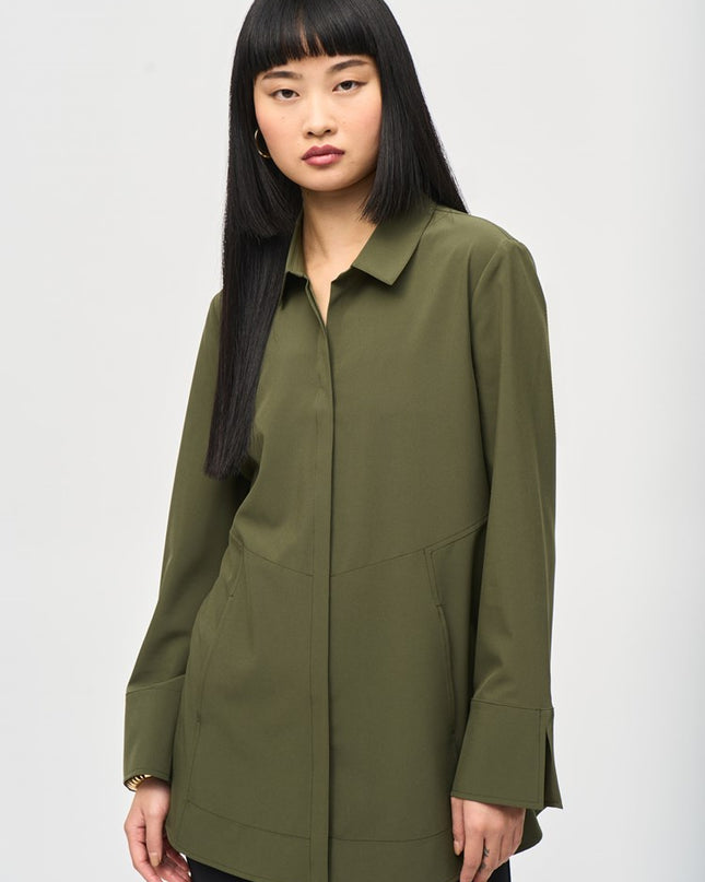 Woven Button-Down Blouse With Pockets