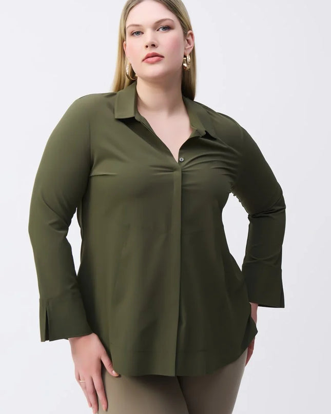 Woven Button-Down Blouse With Pockets