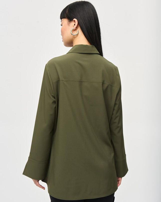 Woven Button-Down Blouse With Pockets