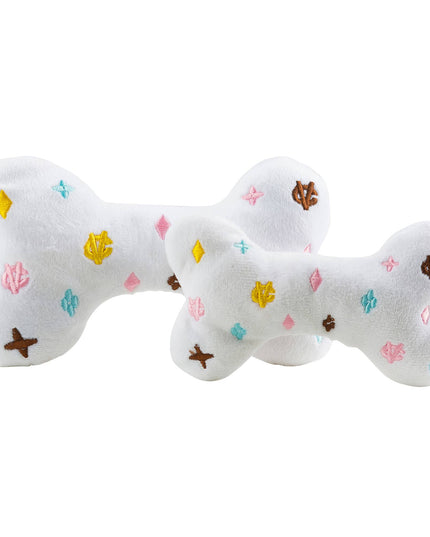 White Chewy Vuiton Bones Squeaker Dog Toy: Large