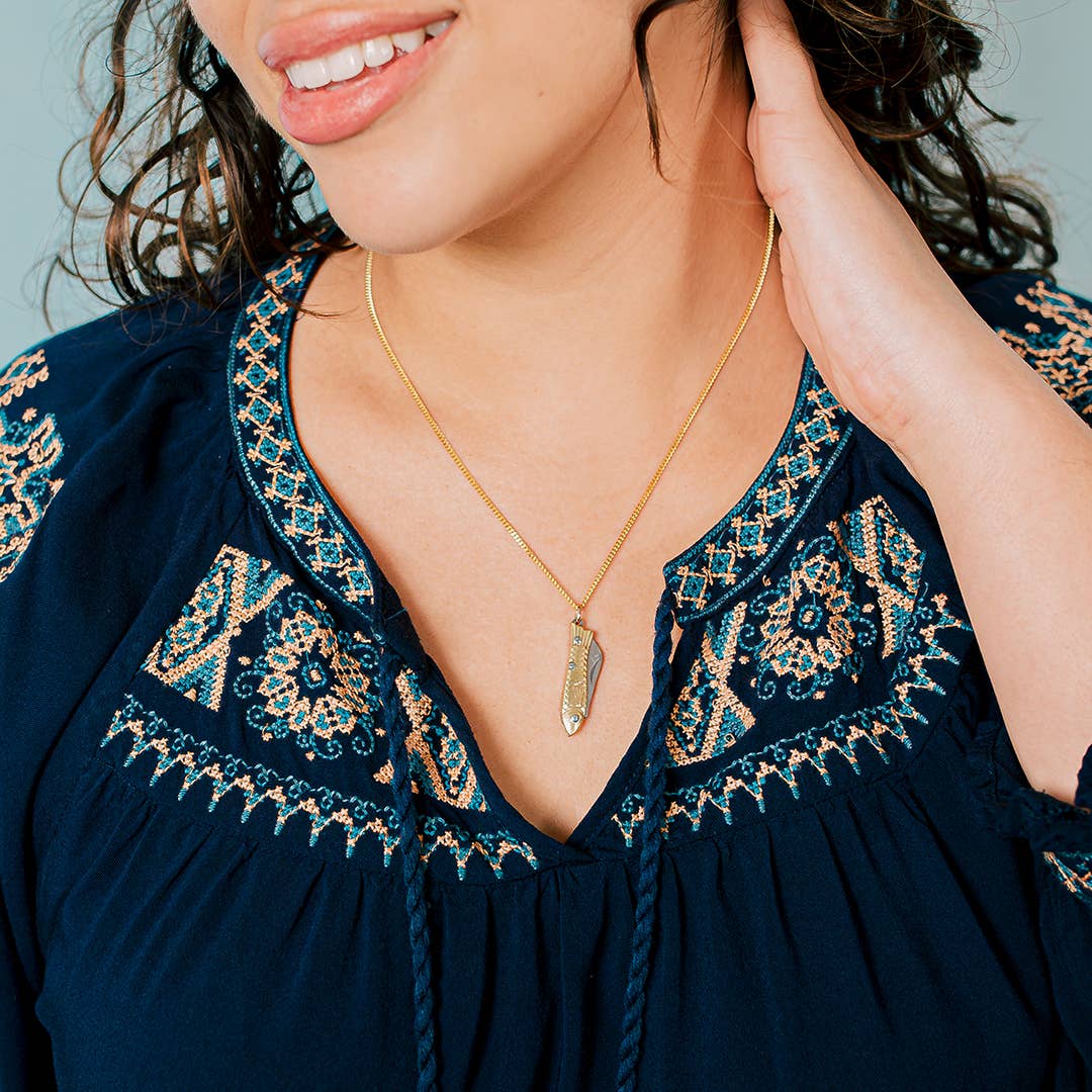 Small Gold Fish Knife Necklace: 20 Inch
