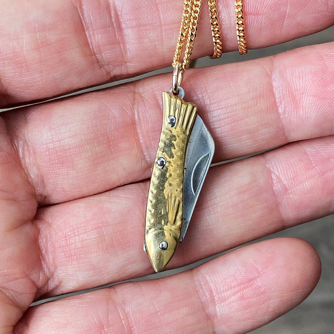 Small Gold Fish Knife Necklace: 20 Inch