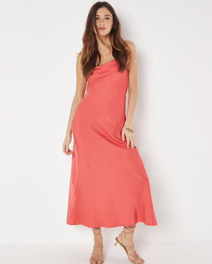 Backless Satin Slub Maxi Dress