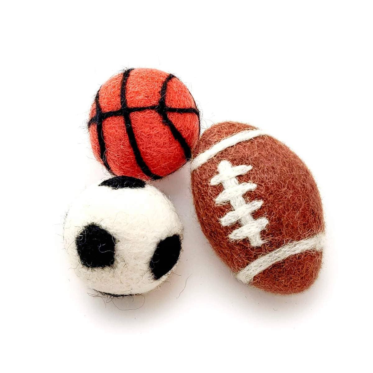 Sporty Felt Wool Eco Pet Toys / Fresheners - Set of 3