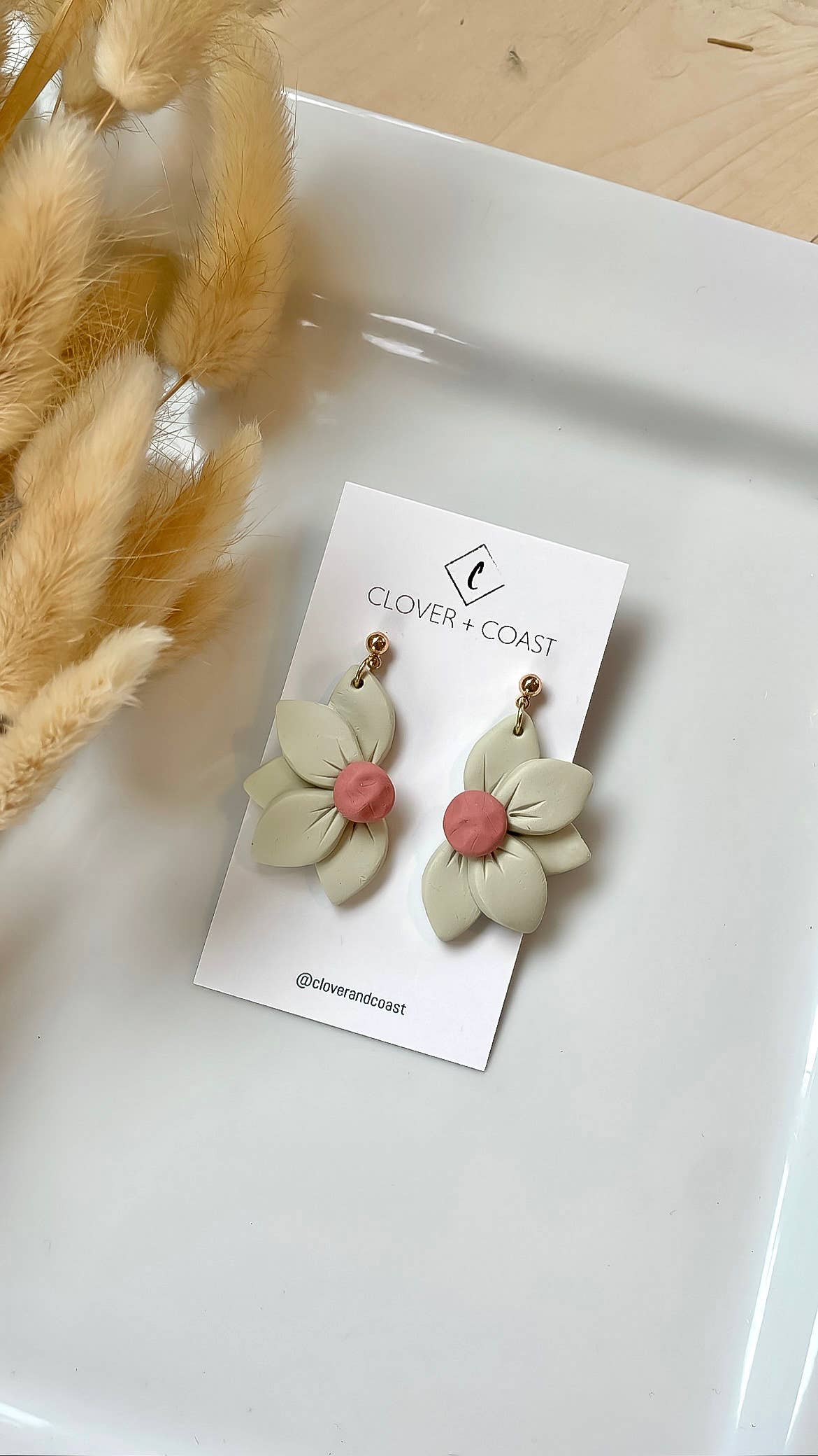 Half Daisy - Polymer Clay Dangle: Speckled White