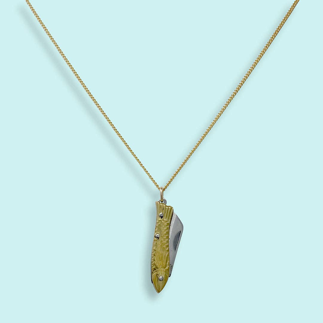 Small Gold Fish Knife Necklace: 20 Inch