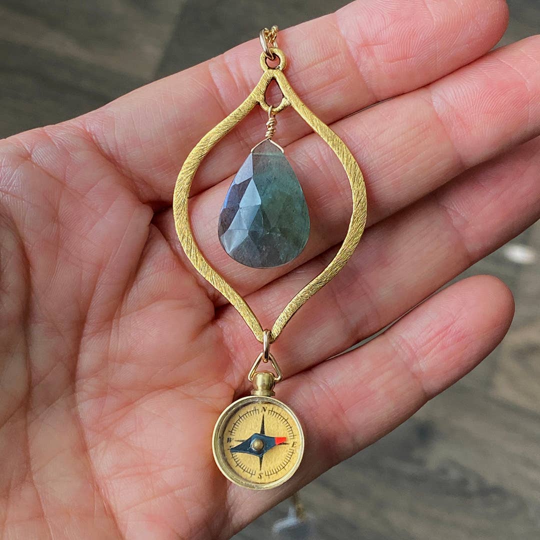 Labradorite and Compass Necklace: 28 Inch