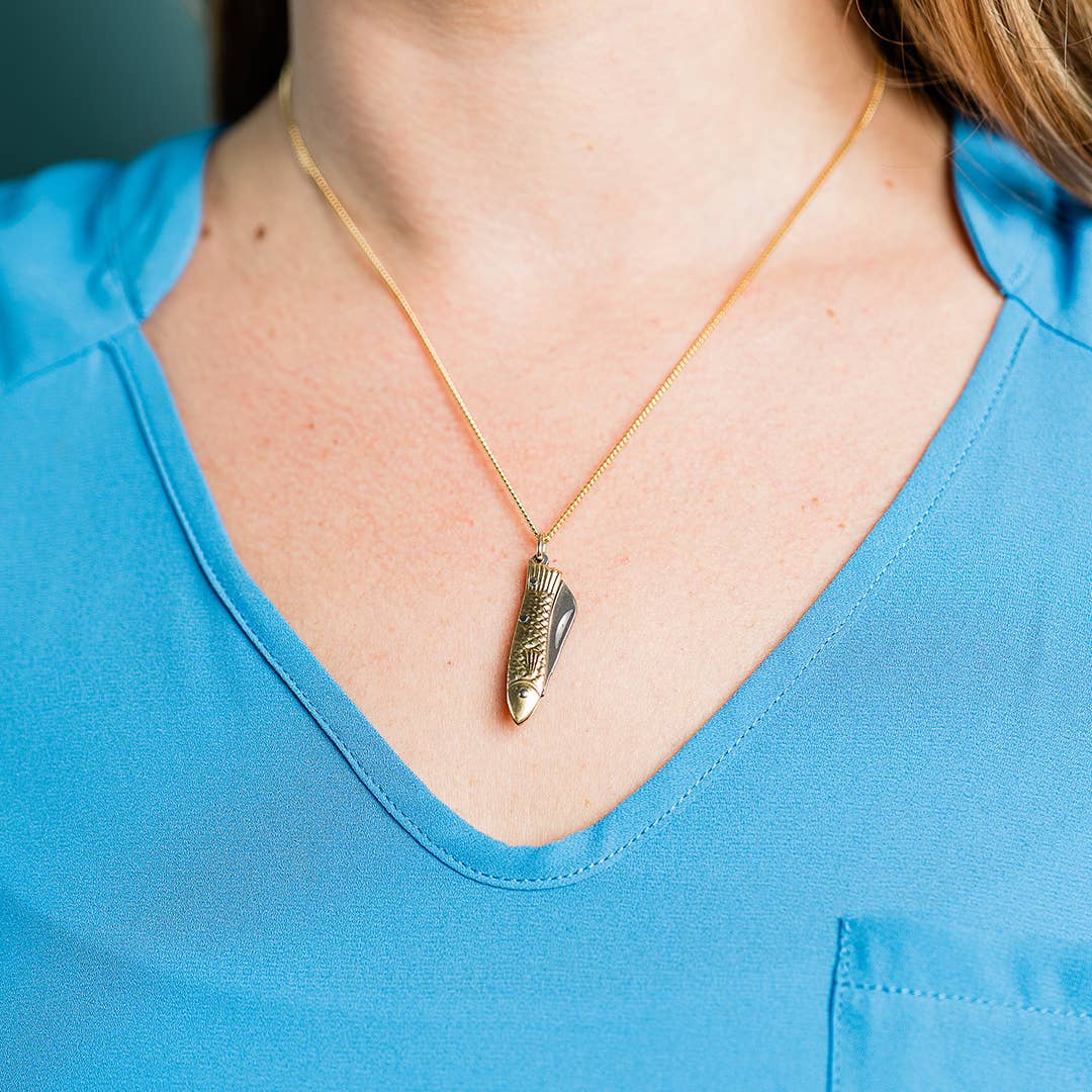 Small Gold Fish Knife Necklace: 20 Inch