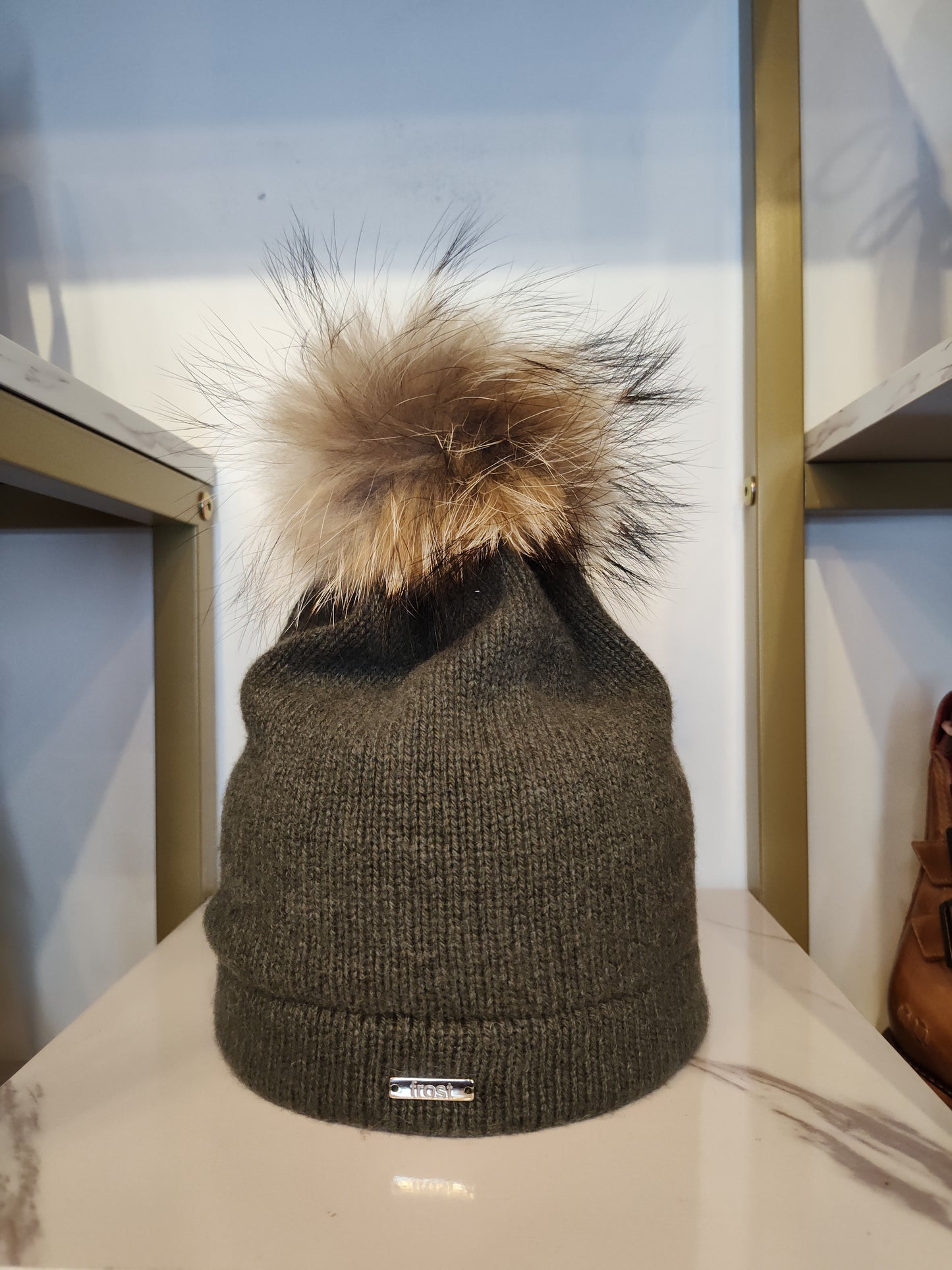 Racoon Pompom Cashmere Hat