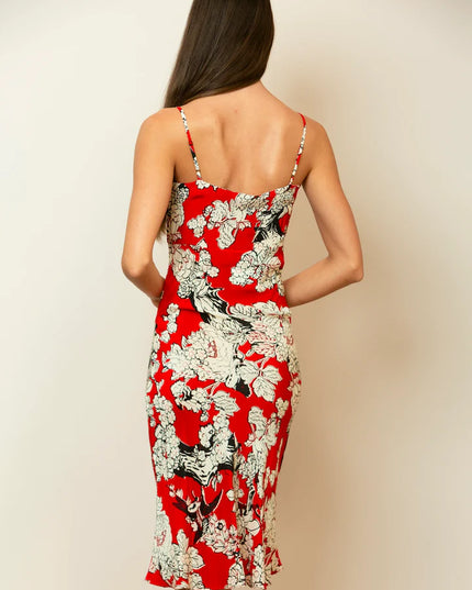 Floral Print Slip Dress In Red
