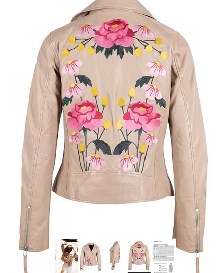 Embroidered Peonie Moto Jacket