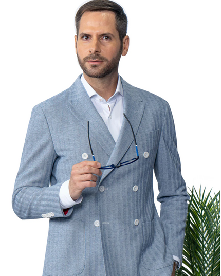 Dorval Blue Double Breasted Cotton Stretch Blazer