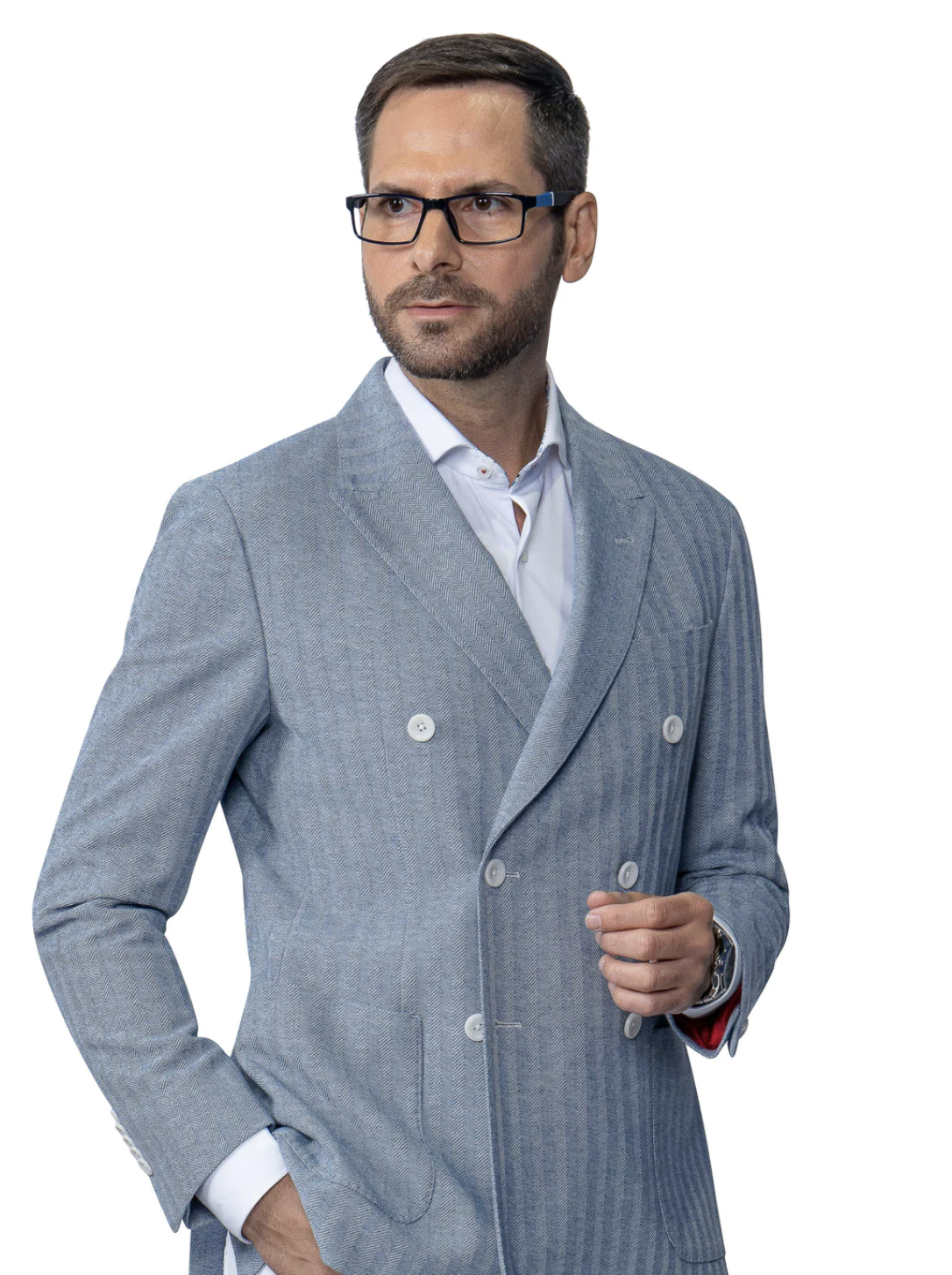 Dorval Blue Double Breasted Cotton Stretch Blazer