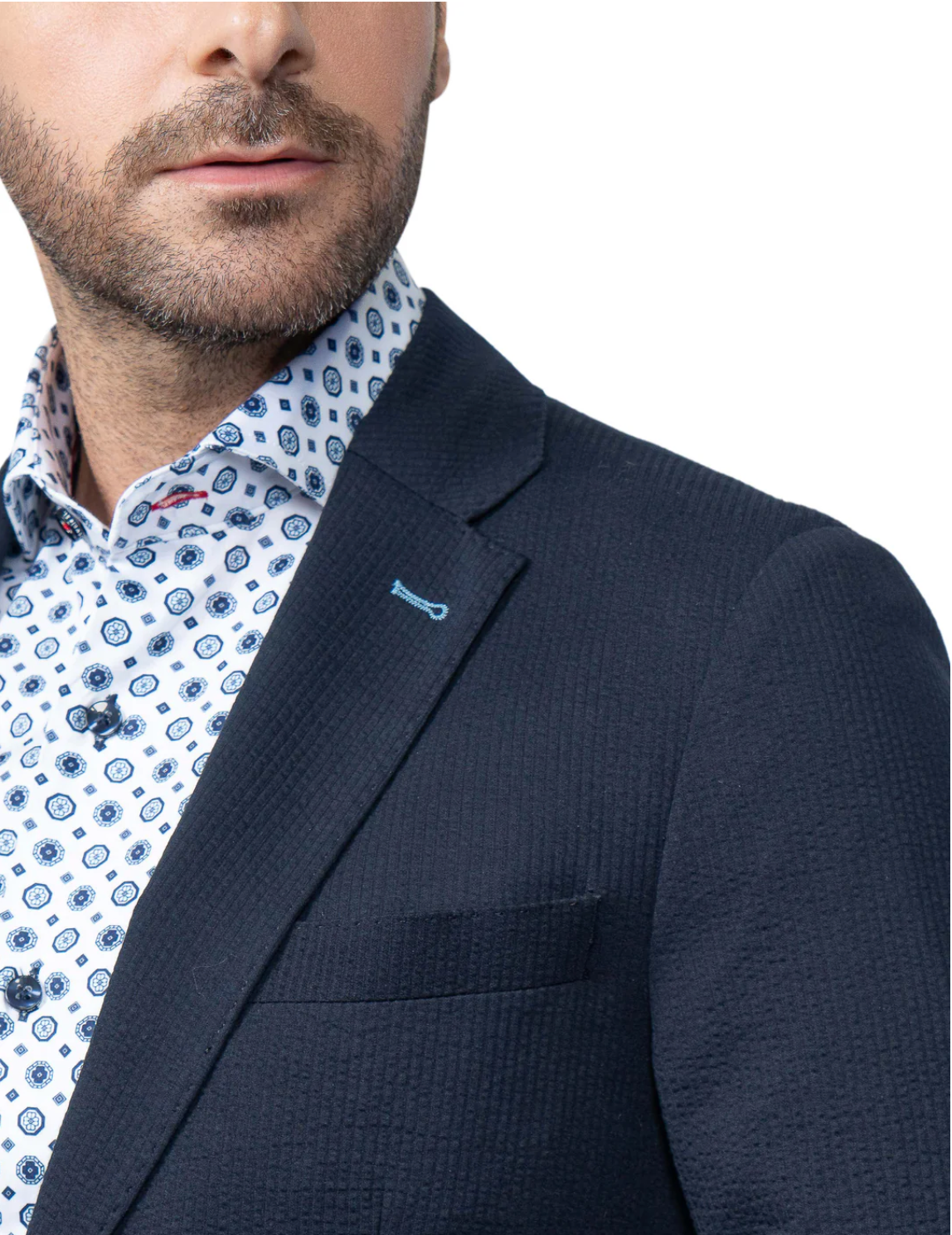 Meridian Navy Stretch Seersucker Blazer