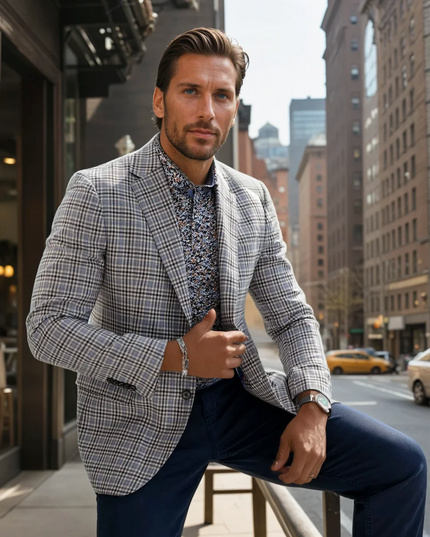 Matthews Beige Plaid Blazer