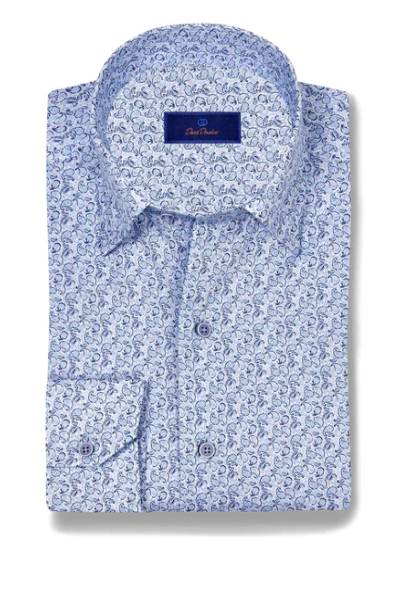 White & Sky Paisley Print Sport Shirt