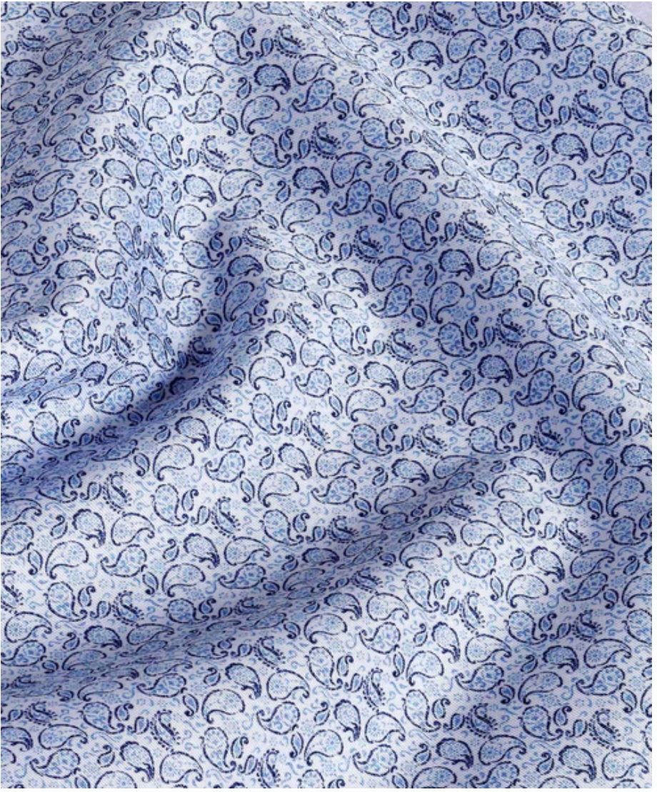 White & Sky Paisley Print Sport Shirt