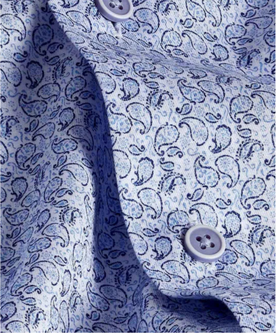 White & Sky Paisley Print Sport Shirt