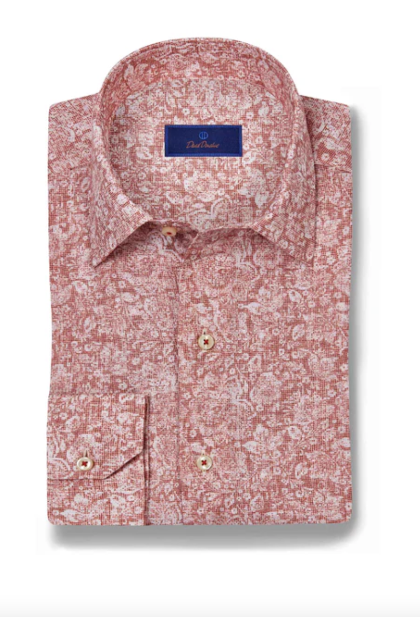 Red Linen Floral Print Sport Shirt