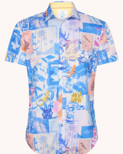Casual S/S Post Card Collage Button Down