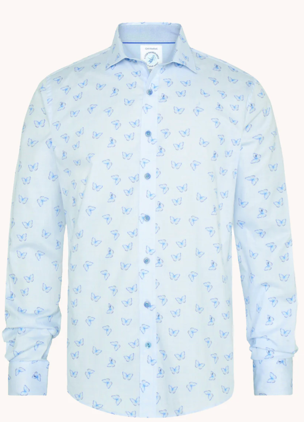 Light Blue Butterfly LS Button Down