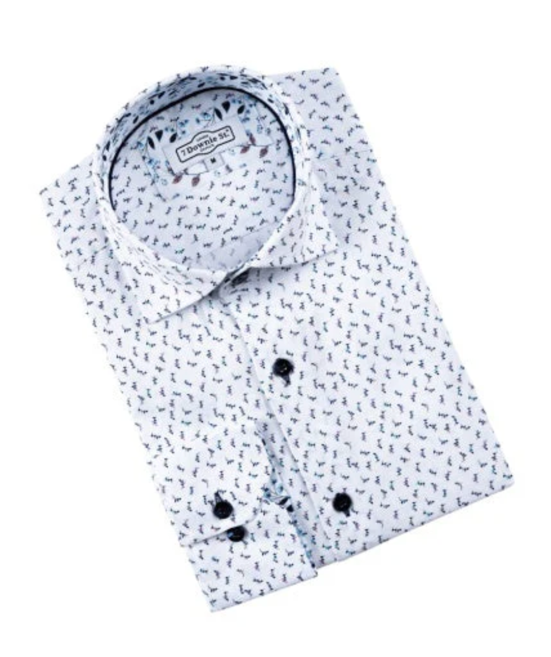 White w/ Small Flower Print LS Button Down