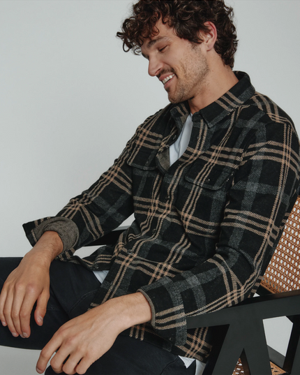 Genereations 4-way Stretch Soft Knit Plaid Shirt - Onyx