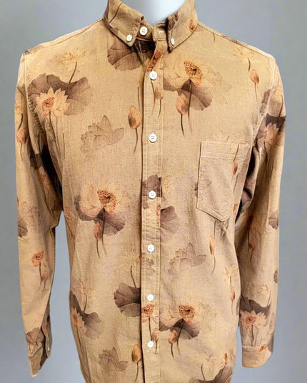 Tan w/ Large Flowers Corduroy LS Button Down