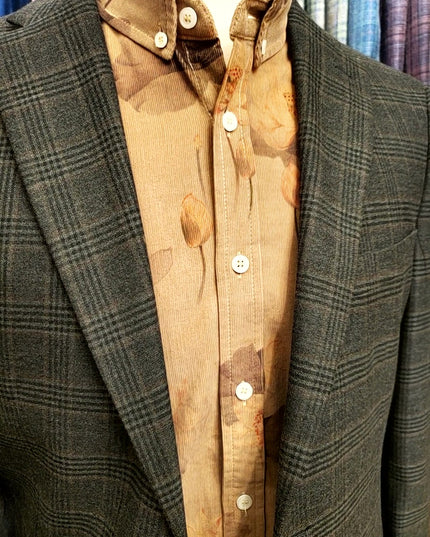 Tan w/ Large Flowers Corduroy LS Button Down