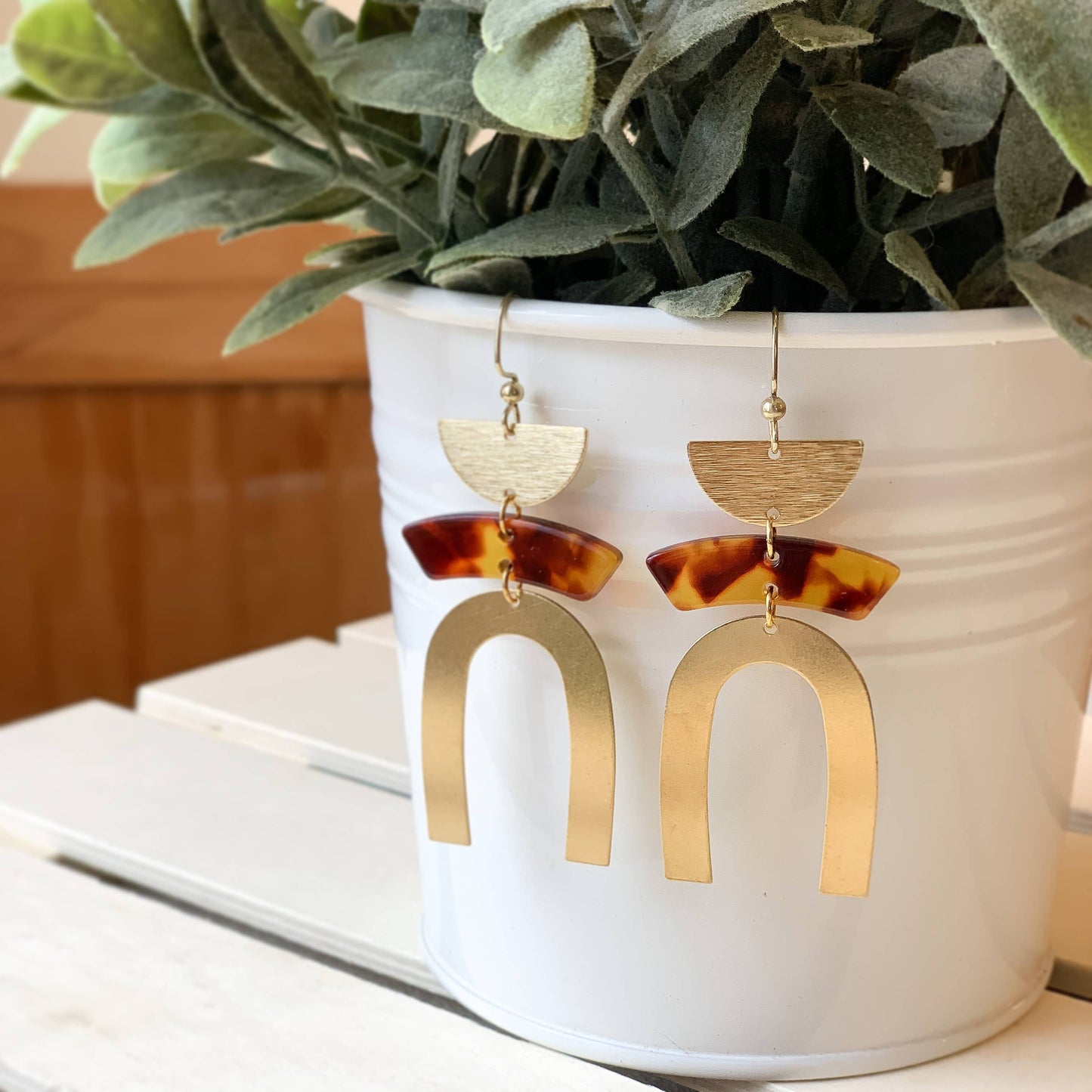 Brass Arch With Acetate Connector: Amber Tortoiseshell