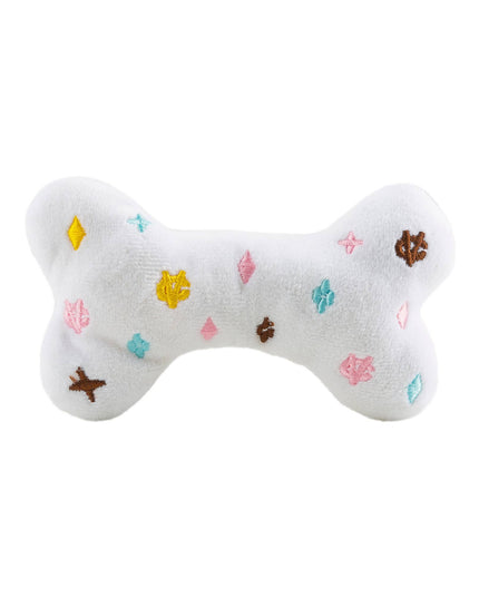 White Chewy Vuiton Bones Squeaker Dog Toy: Large