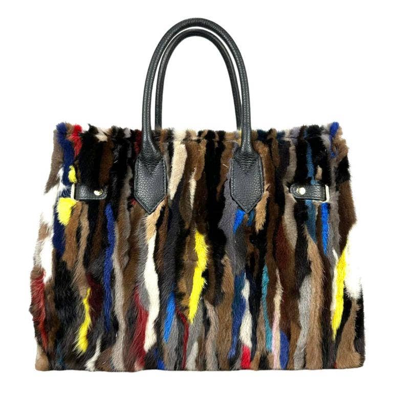 Mink Fur Leather Tote Bag for Women for Christmas Gift: Multicolour