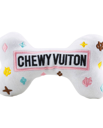 White Chewy Vuiton Bones Squeaker Dog Toy: XL