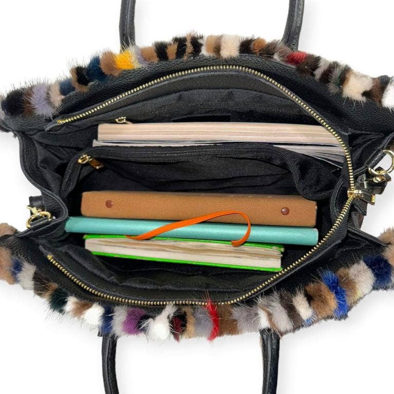 Mink Fur Leather Tote Bag for Women for Christmas Gift: Multicolour