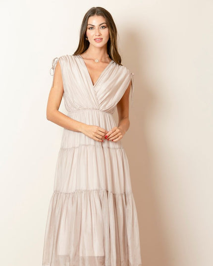 Mulberry Silk Crossed Front Tiered Dress