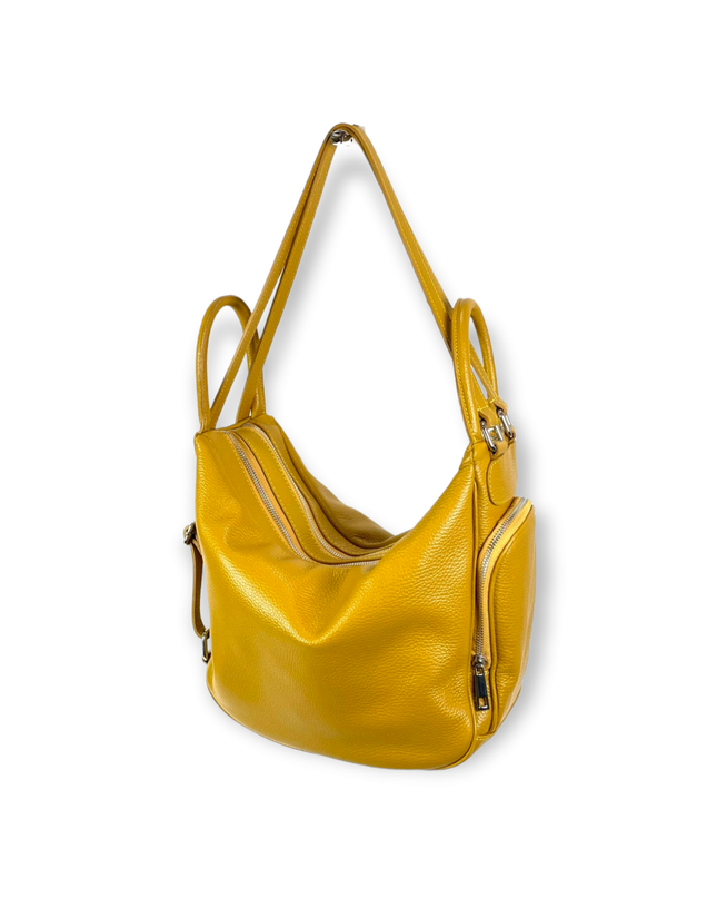 Genuine Leather Hobo Bag Convertible into Backpack: Dark blue