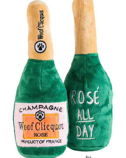 Woof Clicquot Rose' Champagne Bottle Squeaker Dog Toy: Large
