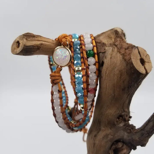 Handmade Crystal Bead Multilayer Leather Bracelet