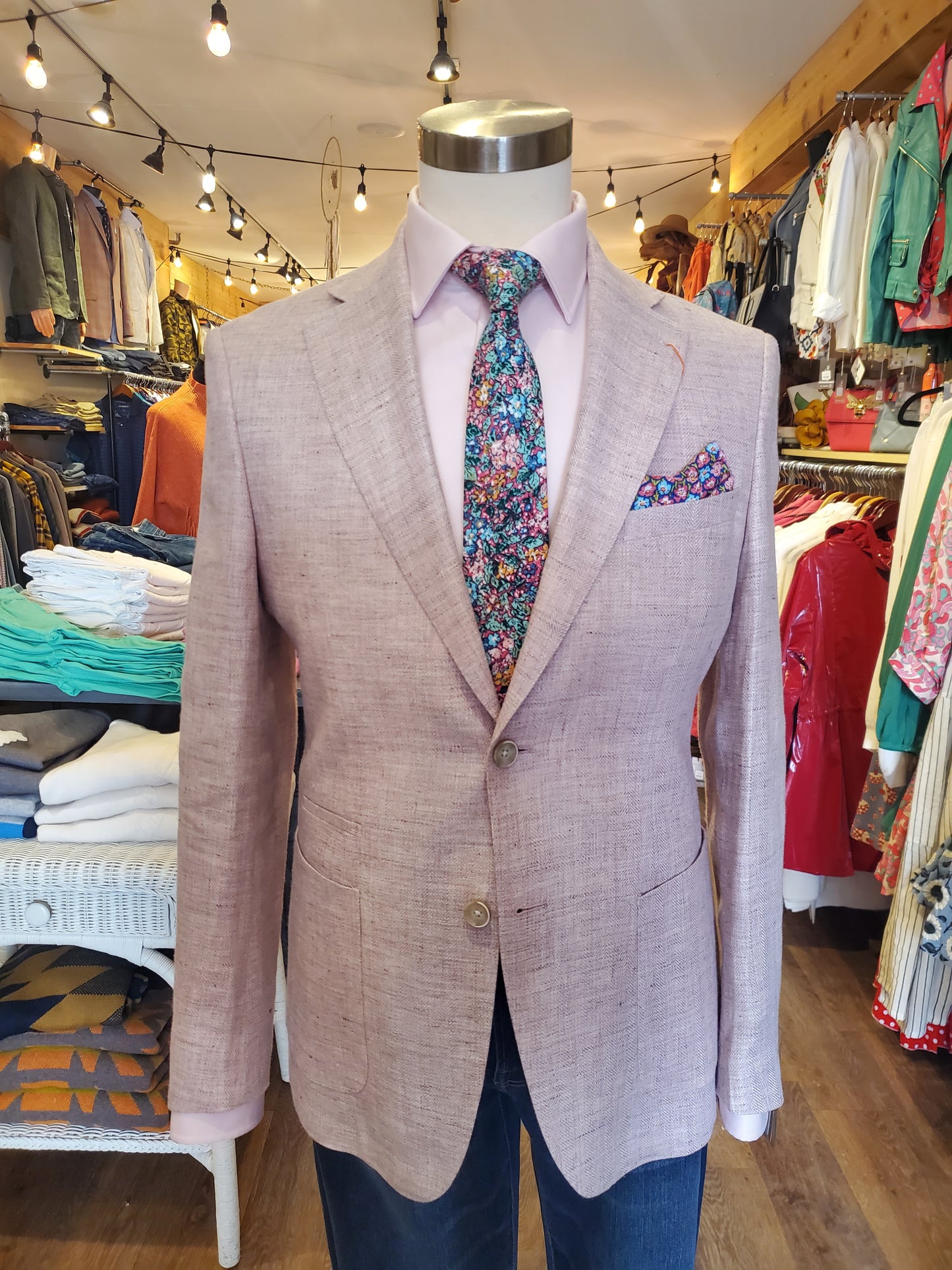 Lightweight pink linen sports jacket. Summer sports coat. Men's blazer. Mackinac Island boutique