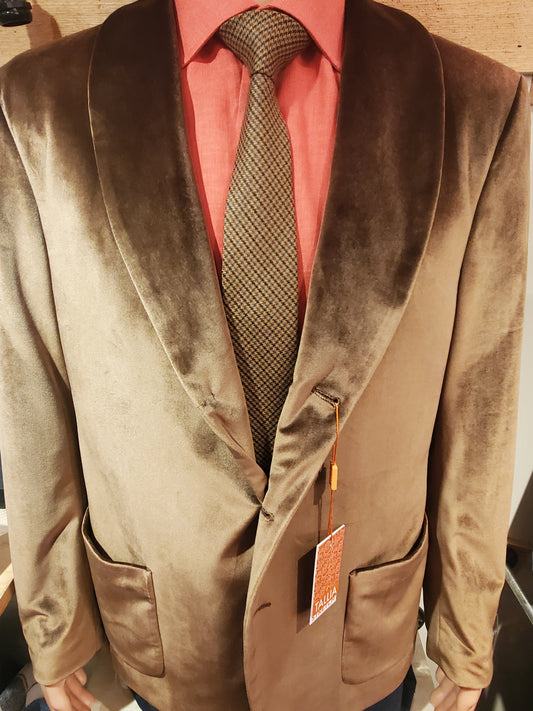Brown velvet smoking jacket; evening jacket; sports jacket. Mackinac Island boutique