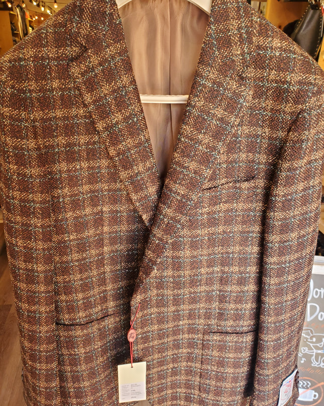 Byron Textured Plaid Premium Wool Blend Sportcoat - Brown/Teal