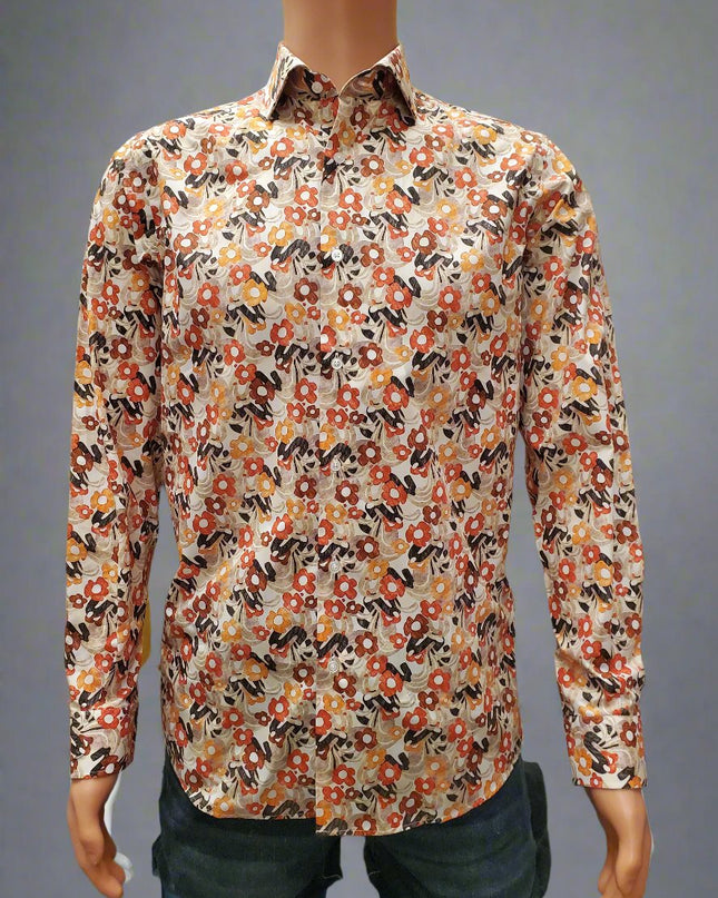 Orange & Red Boho Flower Print Italian Button Down