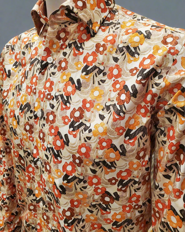 Orange & Red Boho Flower Print Italian Button Down