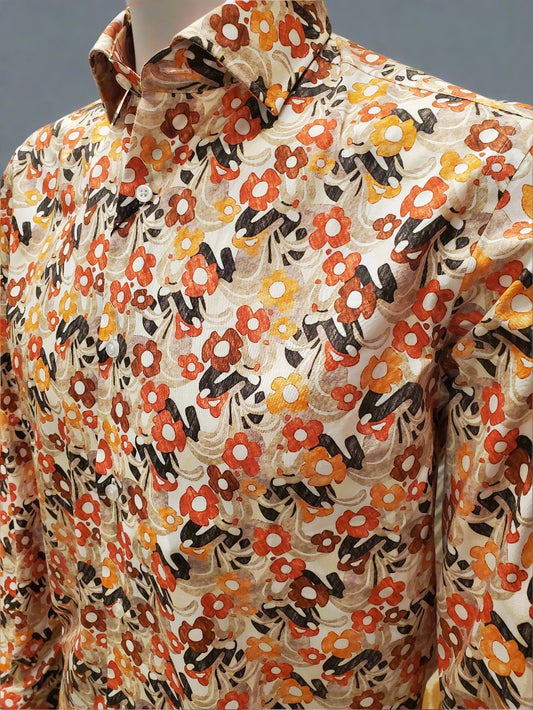 Orange & Red Boho Flower Print Italian Button Down