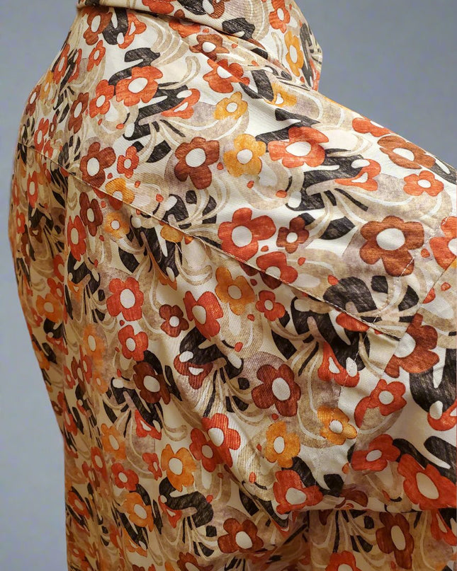 Orange & Red Boho Flower Print Italian Button Down