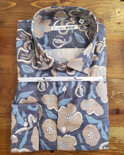 Blue with Copper Floral Print